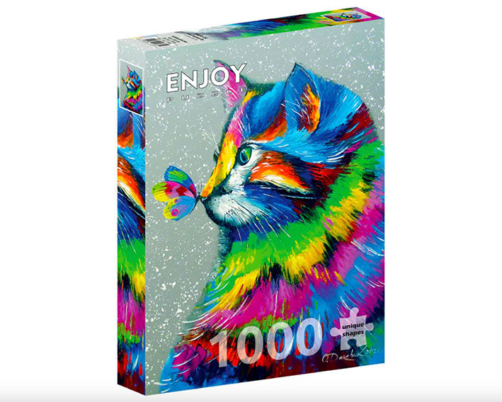 Rompecabezas de 1000 Piezas Marca Enjoy - Gato y Mariposa Brillantes