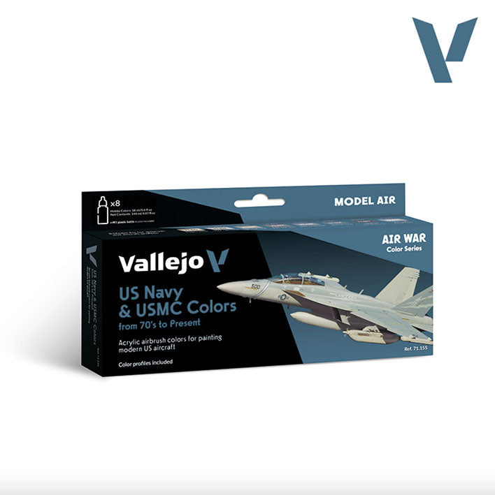 Pintura Acrílica - Vallejo Model Air Set de Pinturas 71.155 - US Navy & USMC colors from 70’s to present (8 pz de 18ml)