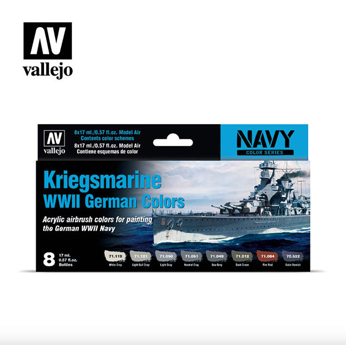 Pintura Acrílica - Set de Pinturas - Vallejo Model Air 71.615 Kriegsmarine WWII German Colors - 8pz de 17ml