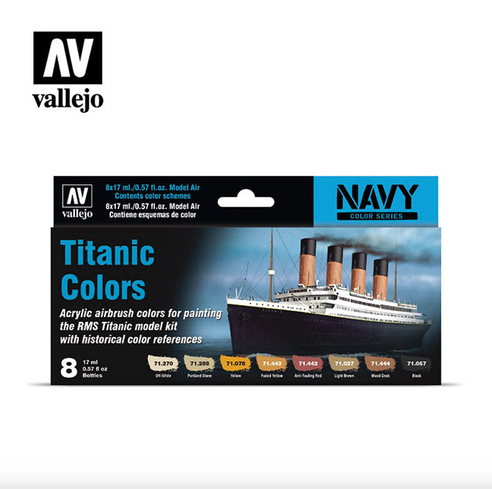 Pintura Acrílica - Set de Pinturas - Vallejo Model Air 71.646 Titanic Colors - 8pz de 17ml