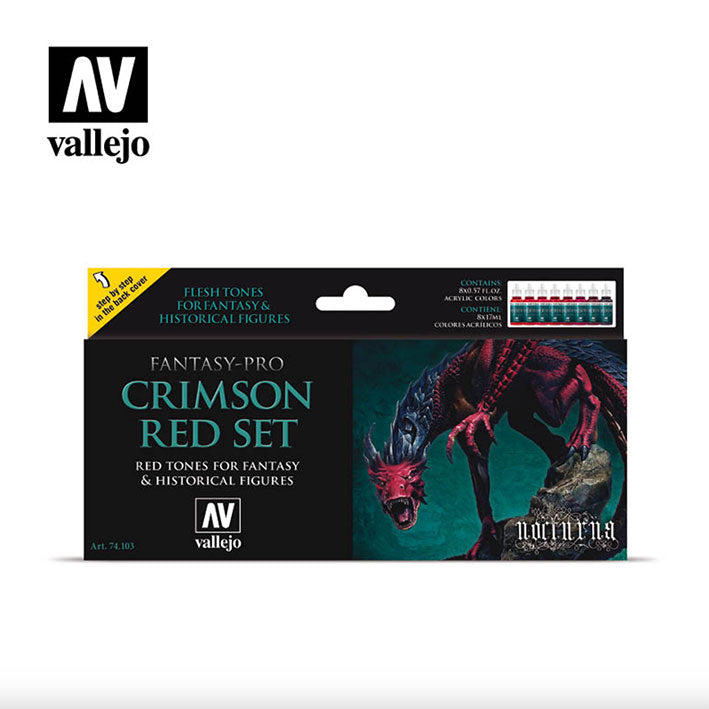 Pintura Acrílica - Vallejo Fantasy-Pro colors Set de Pinturas 74.103 - Crimson Red (8 pz de 17ml)