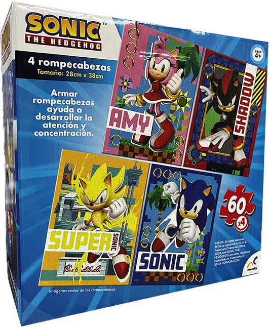 ROMPECABEZAS 4 EN 1 DE 60 PIEZAS C/U NOVELTY: Sonic