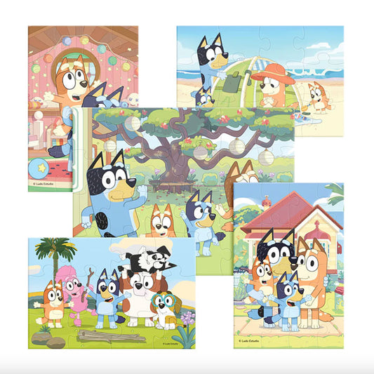 ROMPECABEZAS 5 EN 1 DE 12 A 24 PIEZAS C/U NOVELTY: Bluey Caja de Madera