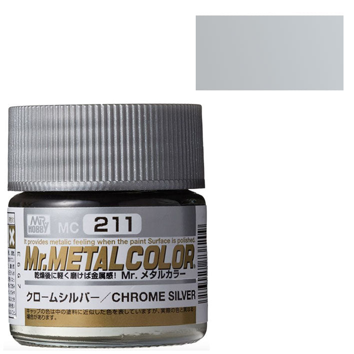Pintura Acrílica Base Solvente - Mr. Hobby - Mr. Metal Color MC211 (Chrome Silver) - Cromo Plata 10ml
