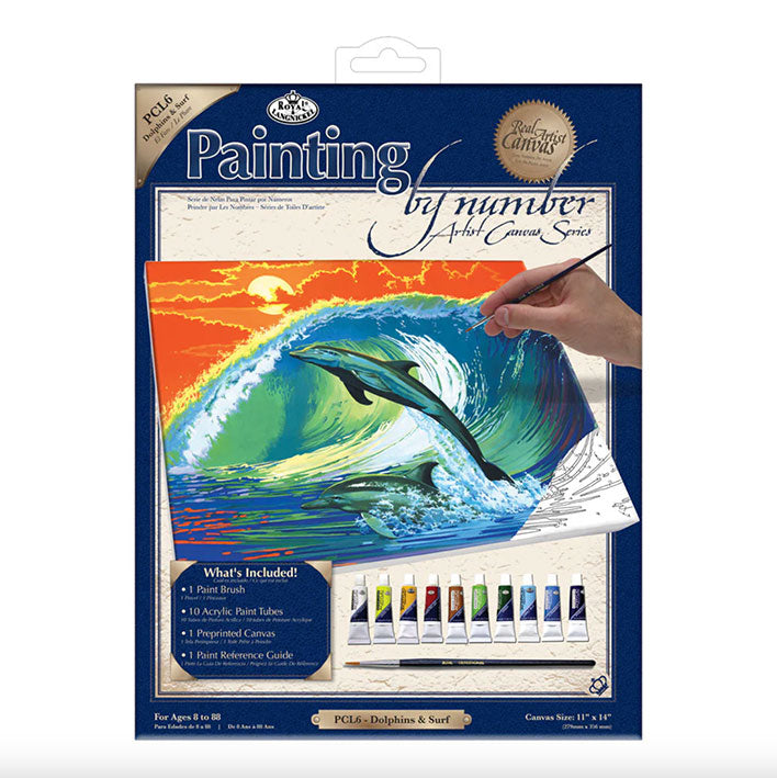 Pinta con Números - Delfines y Surf - Bastidor de 28 x 35cm