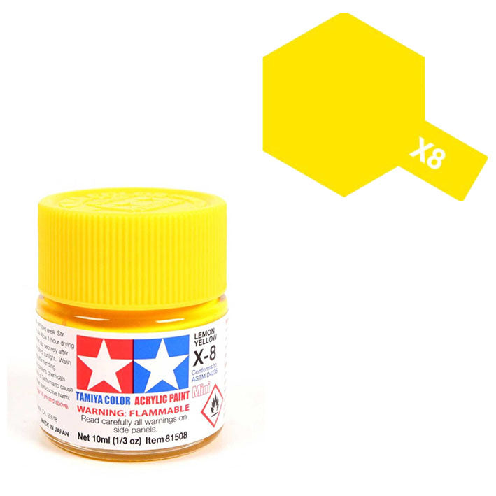 Pintura Acrílica - Tamiya X8 (Gloss Lemon Yellow) - Amarillo Limón Brillante 23ml / 10 ml