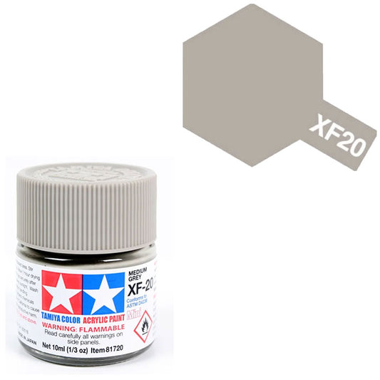 Pintura Acrílica - Tamiya XF20 (Flat Medium Grey) - Gris Medio Mate 23ml / 10 ml