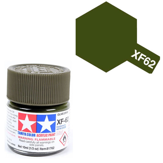 Pintura Acrílica - Tamiya XF62 (Flat Olive Drab) - Verde Oliva US Mate 23ml / 10 ml