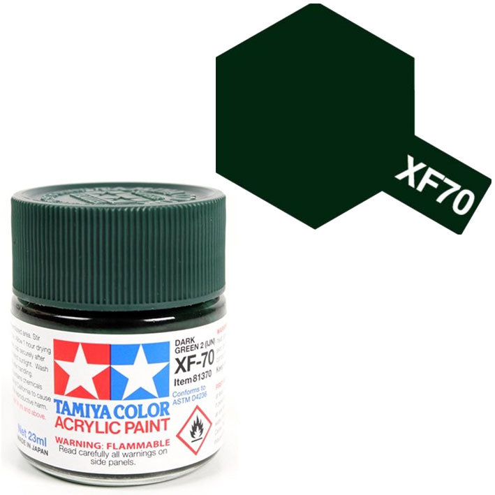 Pintura Acrílica - Tamiya XF70 (Flat Dark Green 2 IJN) - Verde Oscuro 2 Mate de la Armada Imperial Japonesa 23ml / 10 ml