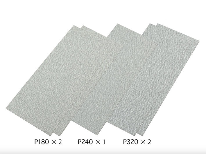 Tamiya Finishing Abrasives Set - Set de Lijas para Acabado (5 pzas) - (Grados de grano abrasivo P180 x2 / P240 x1 / P320 x2)