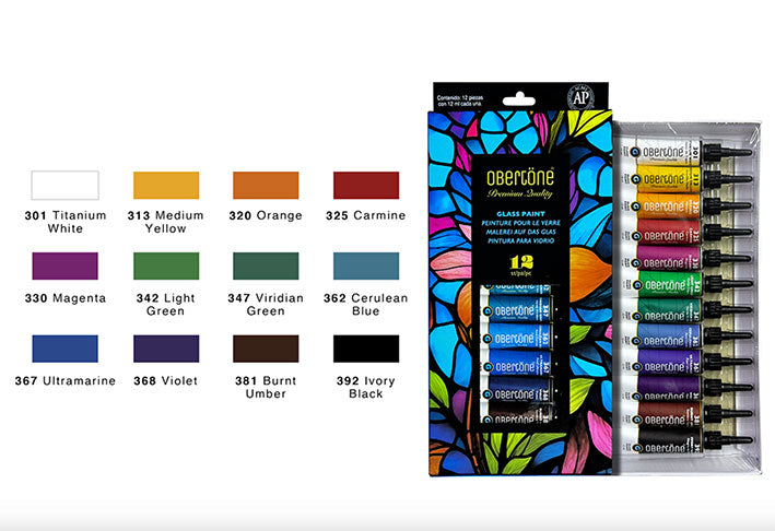 Set de Pintura Vitral - Obertone Premium - 12 Tubos de Pintura para Vidrio 12ml