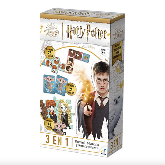 3 en 1 Domino, Memoria y Rompecabezas de Harry Potter: Juego de Mesa