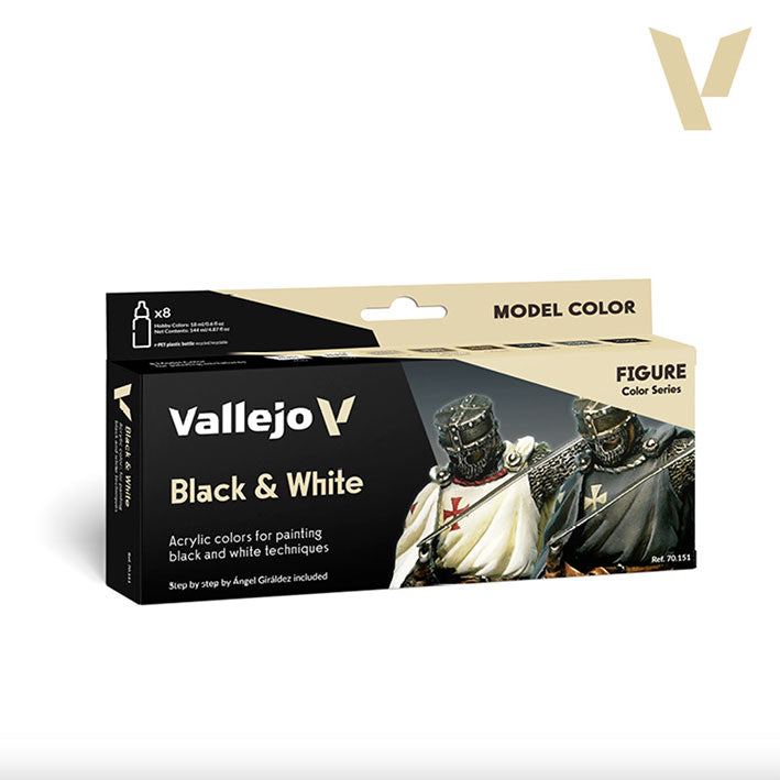 Pintura Acrílica - Vallejo Model Color Set de Pinturas 70.151 - Black & White (8 pz de 18ml)