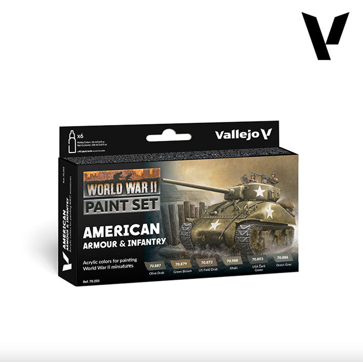 Pintura Acrílica - Vallejo Model Color Set de Pinturas 70.203 - WWII American Armour & Infantry (6 pz de 18ml)