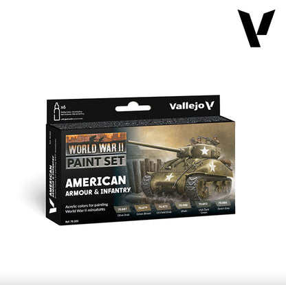 Pintura Acrílica - Vallejo Model Color Set de Pinturas 70.203 - WWII American Armour & Infantry (6 pz de 18ml)