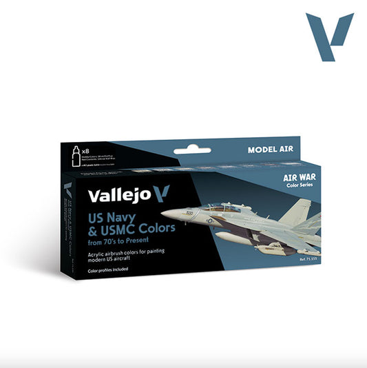 Pintura Acrílica - Vallejo Model Air Set de Pinturas 71.155 - US Navy & USMC colors from 70’s to present (8 pz de 18ml)