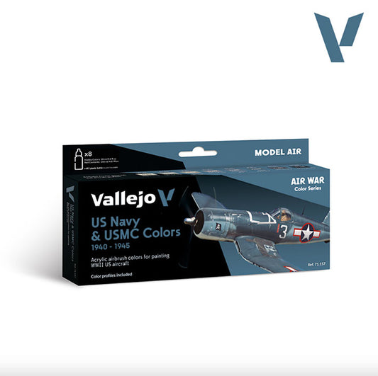 Pintura Acrílica - Vallejo Model Air Set de Pinturas 71.157 - US Navy & USMC colors 1940-1945 (8 pz de 18ml)