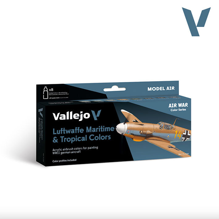 Pintura Acrílica - Vallejo Model Air Set de Pinturas 71.164 - Luftwaffe Maritime & Tropical colors (8 pz de 18ml)