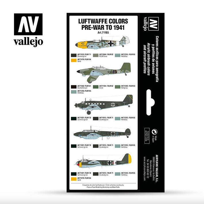 Pintura Acrílica - Vallejo Model Air Set de Pinturas 71.165 - Luftwaffe colors pre-war to 1941 (8 pz de 17ml)