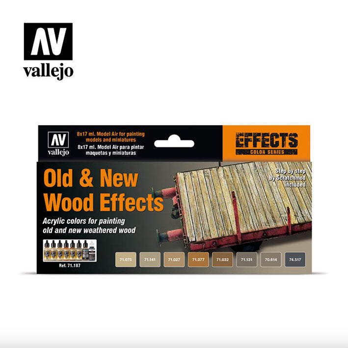 Pintura Acrílica - Vallejo Model Air Set de Pinturas 71.187 - Efectos de Madera Nueva y Vieja (8 pz de 17ml)