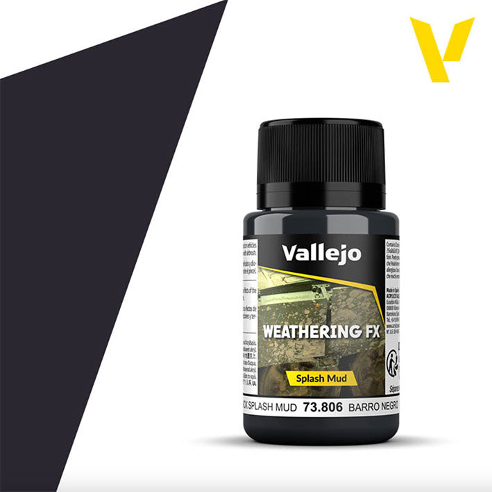 Efectos Base Agua - Vallejo Weathering FX 73.806 (Black Splash Mud) - Salpicaduras Barro Negro 40ml