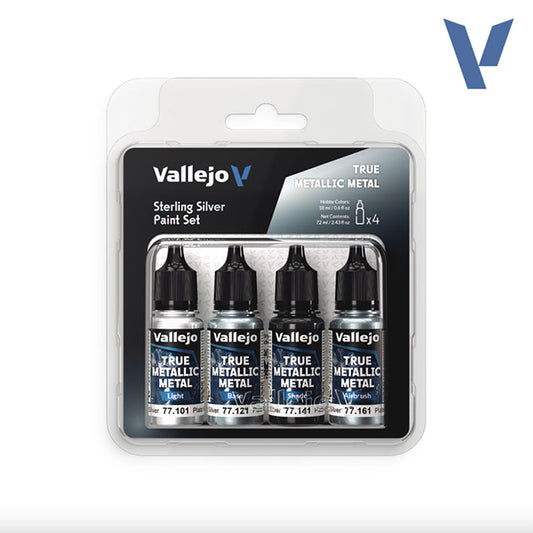 Pintura Acrílica - Vallejo True Metallic Metal Set de Pinturas 77.251 - Sterling Silver Set - Set Plata de Ley (4 pz de 18ml)