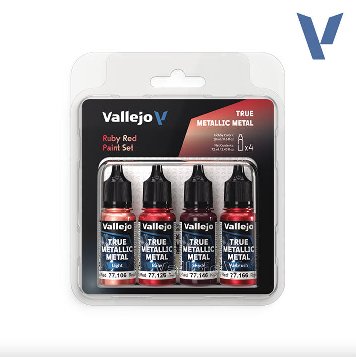 Pintura Acrílica - Vallejo True Metallic Metal Set de Pinturas 77.254 - Ruby Red Set - Set Rojo Rubí (4 pz de 18ml)