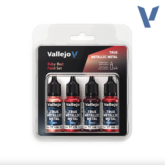 Pintura Acrílica - Vallejo True Metallic Metal Set de Pinturas 77.254 - Ruby Red Set - Set Rojo Rubí (4 pz de 18ml)