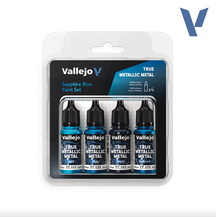 Pintura Acrílica - Vallejo True Metallic Metal Set de Pinturas 77.256 - Sapphire Blue Set - Set Azul Zafiro (4 pz de 18ml)
