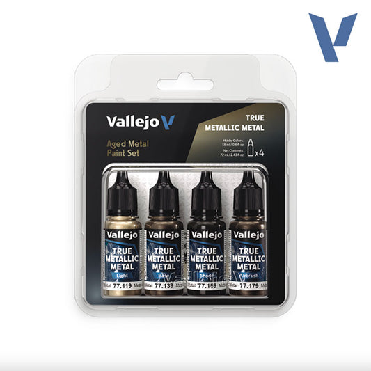 Pintura Acrílica - Vallejo True Metallic Metal Set de Pinturas 77.258 - Aged Metal Set - Set Metal Envejecido (4 pz de 18ml)