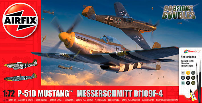 Modelo a escala 1/72 para armar: P-51D Mustang vs Bf109F-4 Dogfight Double
