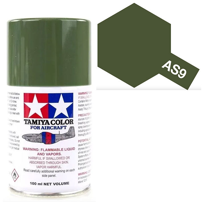 Pintura Aerosol Laca - Tamiya AS9 (Dark Green RAF) - Verde Oscuro de la Real Fuerza Aérea Británica 100ml