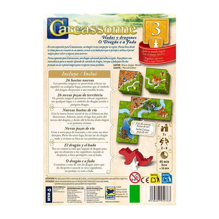 EXPANSIÓN Juego CARCASSONNE Marca DEVIR: Dragones y Hadas
