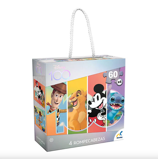 ROMPECABEZAS 4 EN 1 DE 60 PIEZAS C/U NOVELTY: DISNEY 100 AÑOS