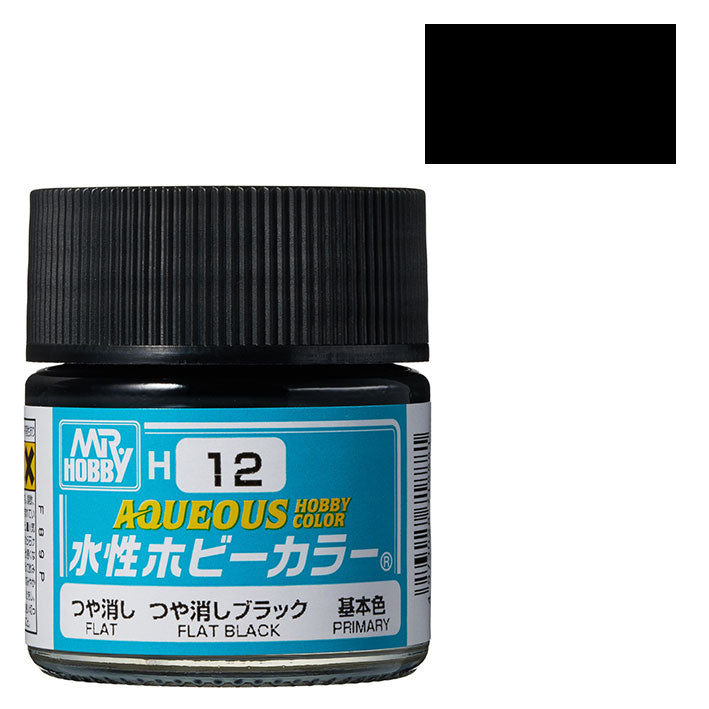 Pintura Acrílica - Mr. Hobby Aqueous H12 (Flat Black) - Negro Mate 10ml