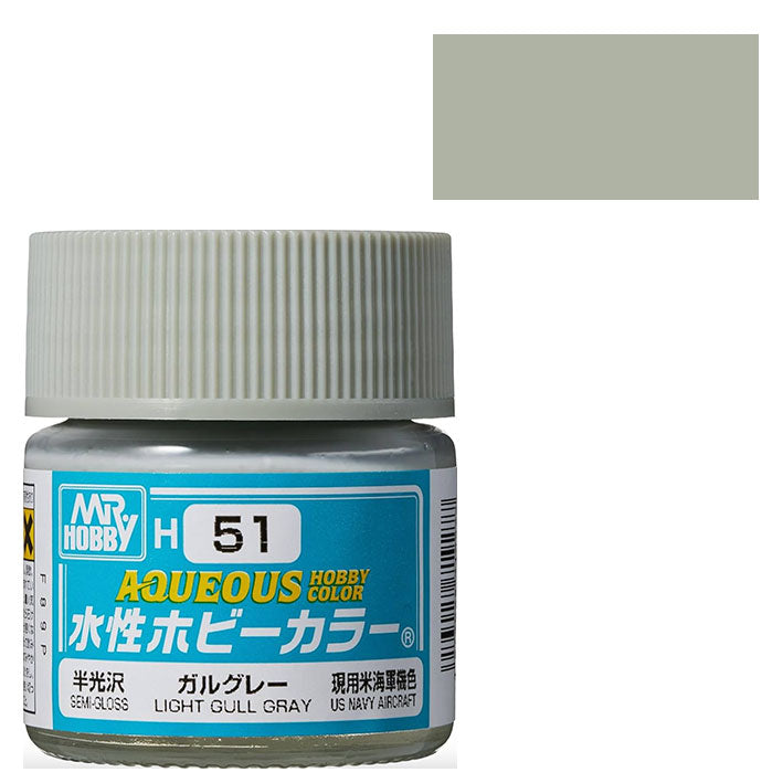 Pintura Acrílica - Mr. Hobby Aqueous H51 (Light Gull Gray) Semi Gloss - Gris gaviota claro Semi brillante 10ml