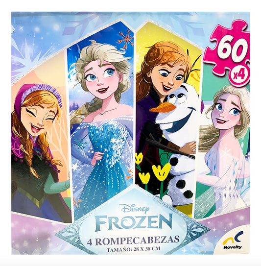 ROMPECABEZAS 4 EN 1 DE 60 PIEZAS C/U NOVELTY: FROZEN