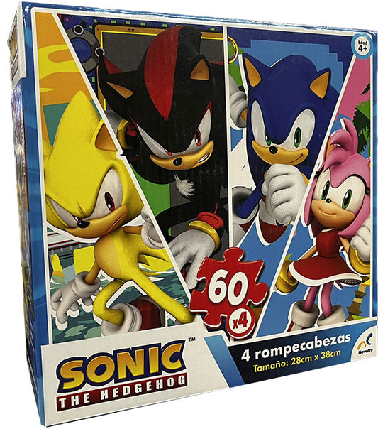 ROMPECABEZAS 4 EN 1 DE 60 PIEZAS C/U NOVELTY: Sonic