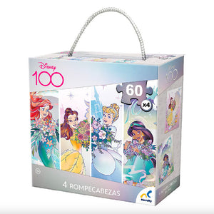 ROMPECABEZAS 4 EN 1 DE 60 PIEZAS C/U NOVELTY: Disney 100 Aniversario Princesas