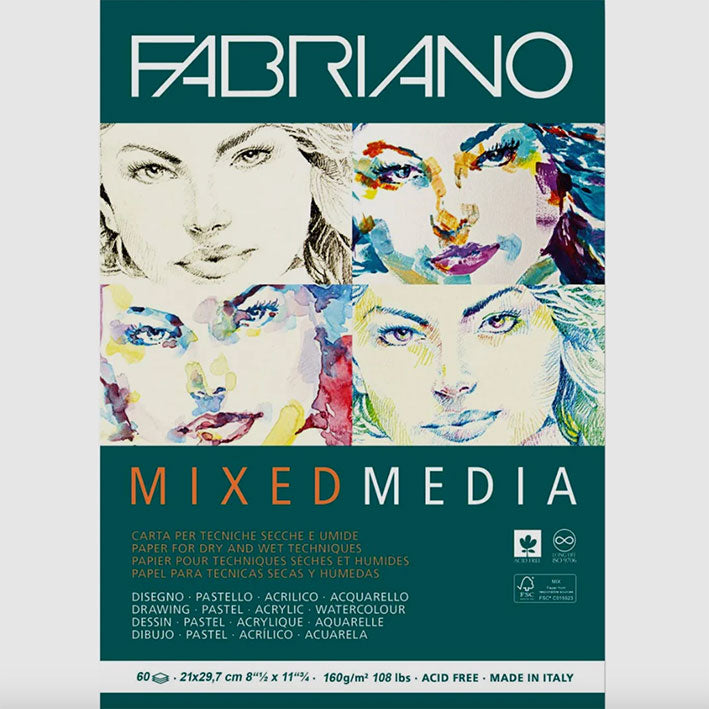 Block de Dibujo 21x29cm - Fabriano - 60 hojas de 160 g/m2 Papel para técnicas secas y húmedas