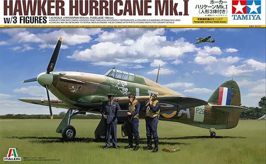 Modelo a escala 1/48 para armar: Hawker Hurricane Mk.I con 3 Figuras (Tamiya / Italeri)