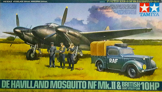 Modelo a escala 1/48 para armar: Set De Havilland Mosquito NF Mk.II y British Light Utility Car 10HP