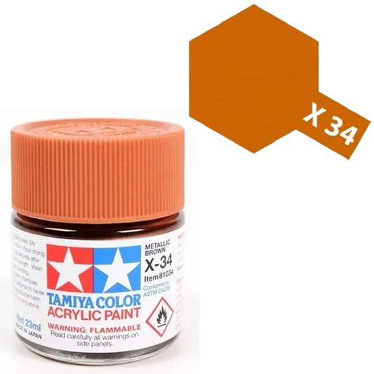 Pintura Acrílica - Tamiya X34 (Gloss Metallic Brown) - Café (Marrón) Brillante Metálica 23ml / 10 ml