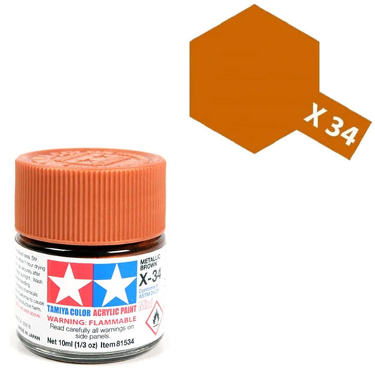Pintura Acrílica - Tamiya X34 (Gloss Metallic Brown) - Café (Marrón) Brillante Metálica 23ml / 10 ml