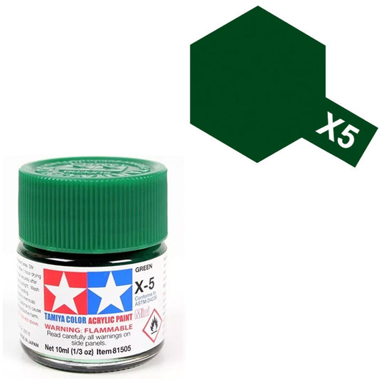 Pintura Acrílica - Tamiya X5 (Gloss Green) - Verde Brillante 23ml / 10 ml