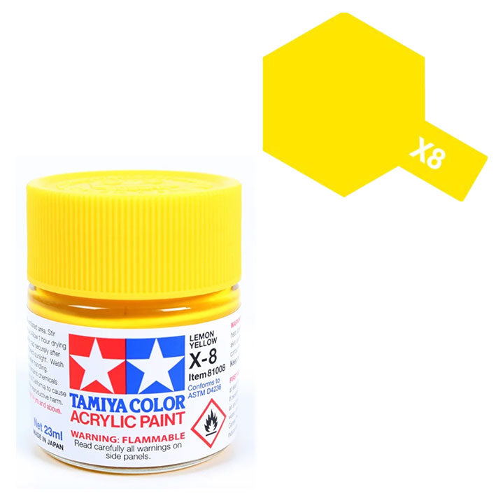 Pintura Acrílica - Tamiya X8 (Gloss Lemon Yellow) - Amarillo Limón Brillante 23ml / 10 ml