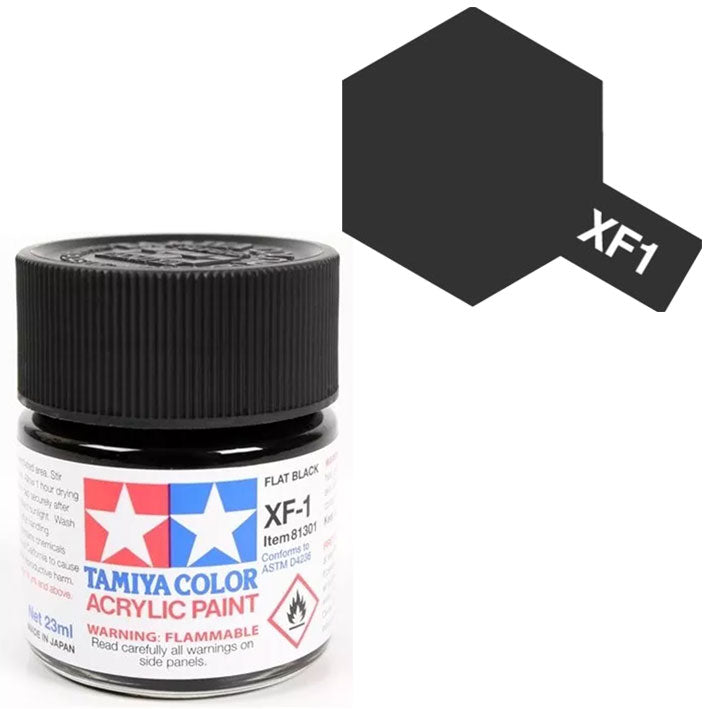 Pintura Acrílica - Tamiya XF1 (Flat Black) - Negro Mate 23ml / 10 ml