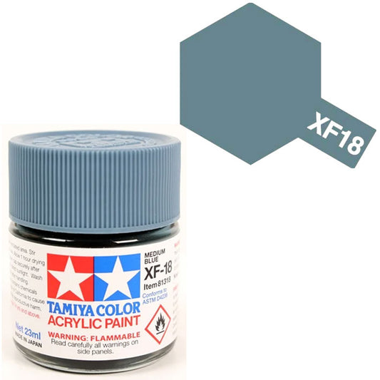 Pintura Acrílica - Tamiya XF18 (Flat Medium Blue) - Azul Medio Mate 23ml / 10 ml