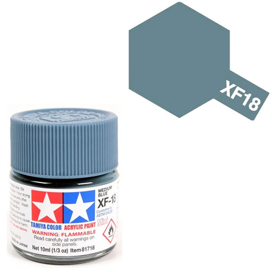 Pintura Acrílica - Tamiya XF18 (Flat Medium Blue) - Azul Medio Mate 23ml / 10 ml