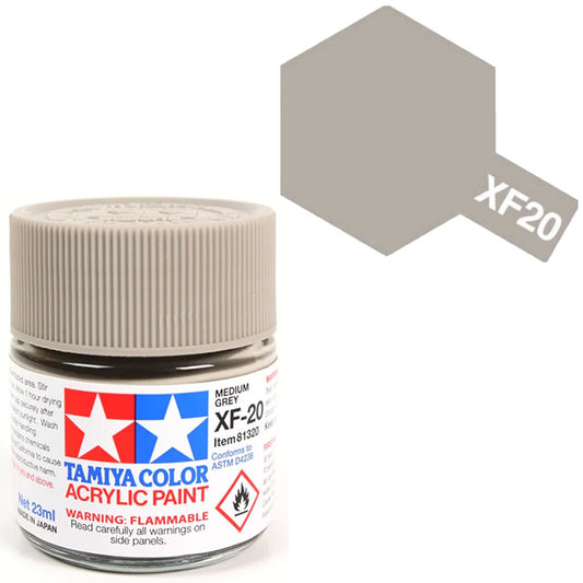 Pintura Acrílica - Tamiya XF20 (Flat Medium Grey) - Gris Medio Mate 23ml / 10 ml
